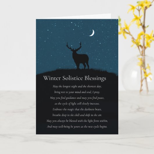 Winter Solstice Blessings Elk Stars Poem カード (黄色い花)