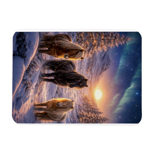 Winter Solstice Magic with Icelandic Horses マグネット (横)