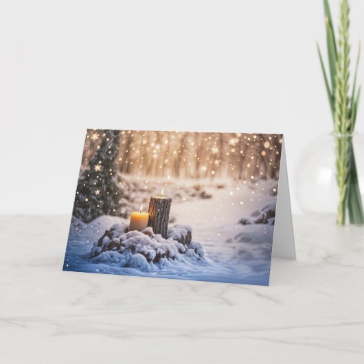 Winter Solstice with Snow and Candles in the Woods カード (正面)