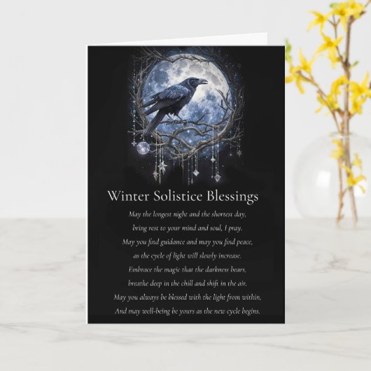 Winter Solstice Yule with Raven Moon and Crystals  カード (黄色い花)