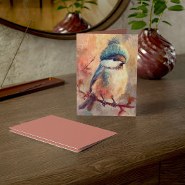 Winter Songbird in Knit Hat | Ash Greeting カード