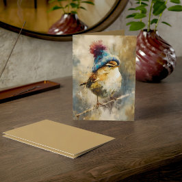 Winter Songbird in Knit Hat | Fawn Greeting カード