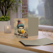 Winter Songbird in Knit Hat/Heather Grey Greeting カード
