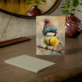 Winter Songbird in Knit Hat/Heather Grey Greeting カード
