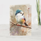 Winter Songbird in Knit Hat | Moon Mist Greeting カード (正面)
