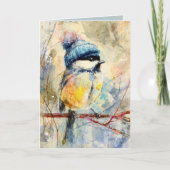 Winter Songbird in Knit Hat | Powder Ash Greeting カード (正面)