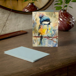 Winter Songbird in Knit Hat | Powder Ash Greeting カード