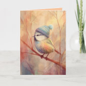 Winter Songbird in Knit Hat | Wax Flower Greeting カード (正面)