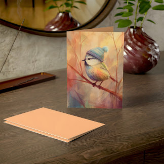 Winter Songbird in Knit Hat | Wax Flower Greeting カード
