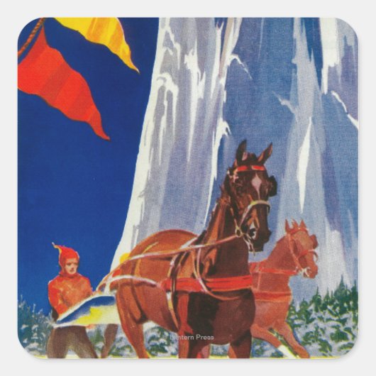 Winter Sports at Yosemite Posterヨセミテ, CA スクエアシール (正面)