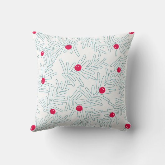 Winter Sprig Pattern | Minimal Pine Branch & Berry クッション (裏面)