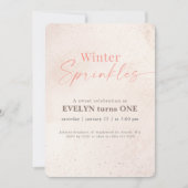 Winter Sprinkles Pink Glitter Baby 1st Birthday 招待状 (正面)