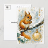 Winter Squirrel Golden Ornament Christmas Postcard シーズンポストカード (正面/裏面)