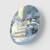 Winter Stairs Covered in snow Round Clock ラウンド壁時計 (傾斜)