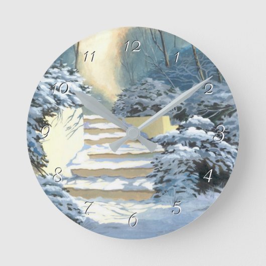 Winter Stairs Covered in snow Round Clock ラウンド壁時計 (正面)