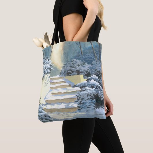 Winter Stairs Covered in snow Tote Bag トートバッグ (クローズアップ)