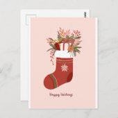 Winter Stocking with gift boxes, flower Christmas ポストカード (正面/裏面)