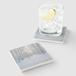 Winter Sunlight in Quiet Birch Forest ストーンコースター