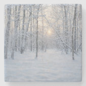 Winter Sunlight in Quiet Birch Forest ストーンコースター (正面)