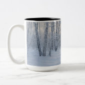 Winter Sunlight in Quiet Birch Forest ツートーンマグカップ (左)