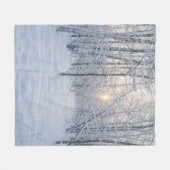 Winter Sunlight in Quiet Birch Forest フリースブランケット (正面(横))