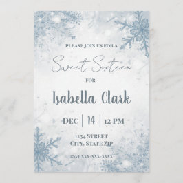 Winter Sweet Sixteen Invitation – Soft Snowflakes 招待状