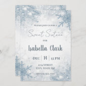 Winter Sweet Sixteen Invitation – Soft Snowflakes 招待状 (正面/裏面)