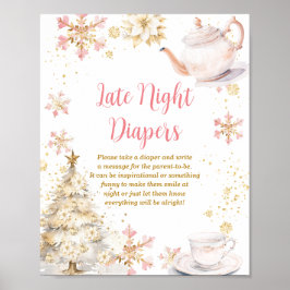 Winter Tea Party Baby Shower Late Night Diapers ポスター