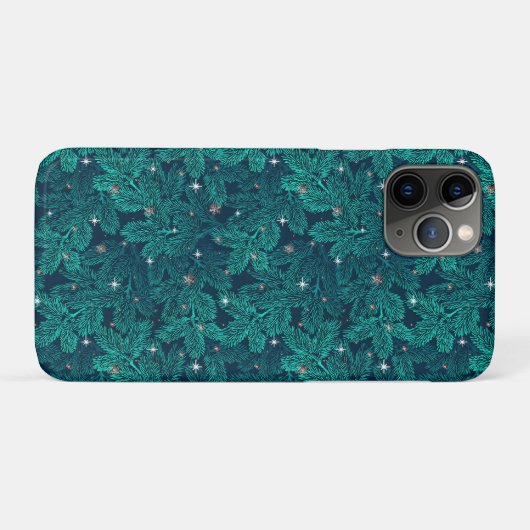 Winter Teal Forest Luxe ✨ Pine Branch Snowflake Case-Mate iPhoneケース (裏面(横))