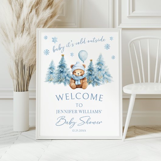 Winter Teddy Bear Baby Shower Welcome Sign Poster ポスター