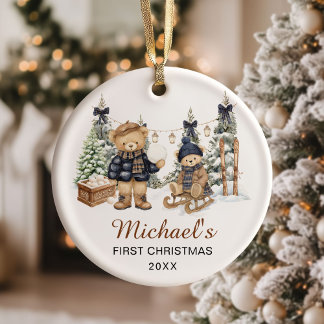 Winter Teddy Bear Baby's First Christmas セラミックオーナメント