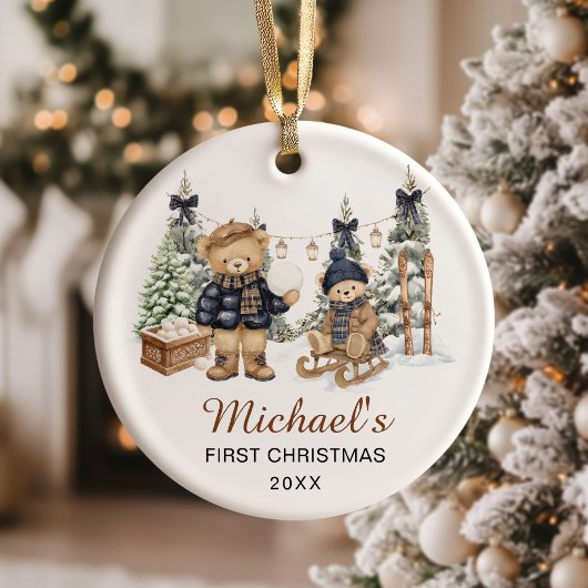 Winter Teddy Bear Baby's First Christmas セラミックオーナメント