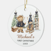 Winter Teddy Bear Baby's First Christmas セラミックオーナメント (左)