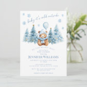 Winter Teddy Bear Pine Snowflakes Baby Girl Shower 招待状 (スタンド正面)