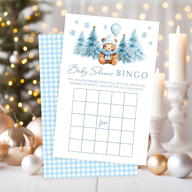 Winter Teddy Bear Pine Tree Baby Shower Game Bingo (クリエイターアップロード済み)