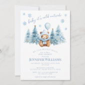 Winter Teddy Bear Pine Trees Baby Boy Shower 招待状 (正面)