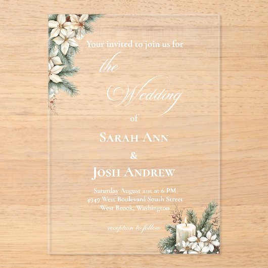 Winter Themed beige アクリル招待状 (正面)