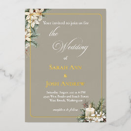 Winter themed beige 箔招待状