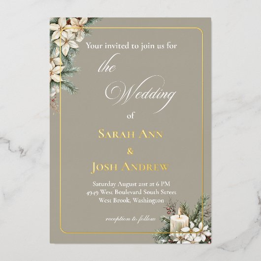 Winter themed beige 箔招待状 (正面)