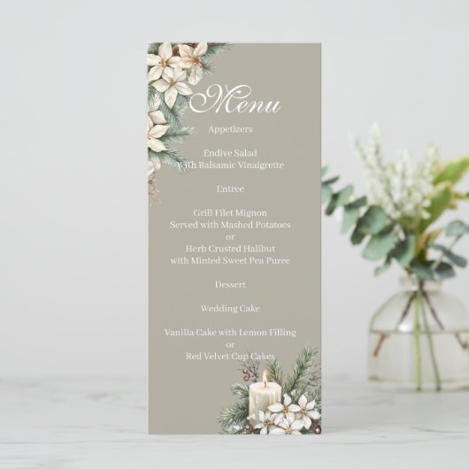 Winter themed Beige floral  Menu メニュー (スタンド正面)