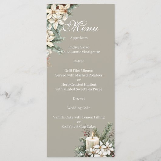 Winter themed Beige floral  Menu メニュー (正面)