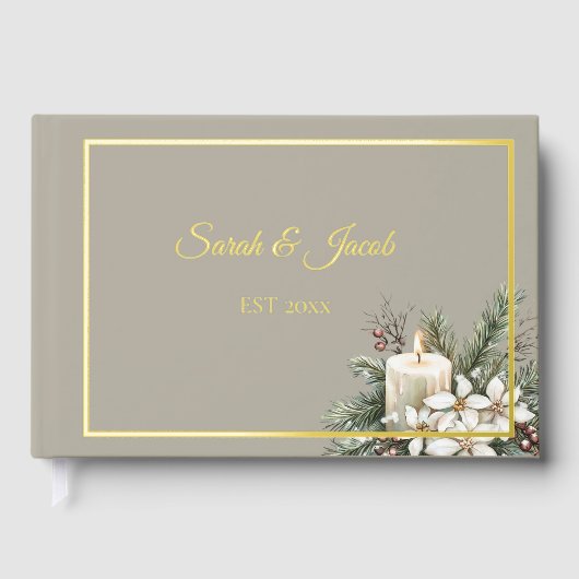Winter themed beige with candle Wedding Guest Book ゲストブック (正面)
