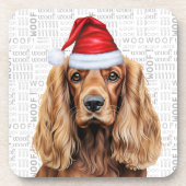 Winter Themed Cocker Spaniel Santa Dog Holiday コースター (正面)