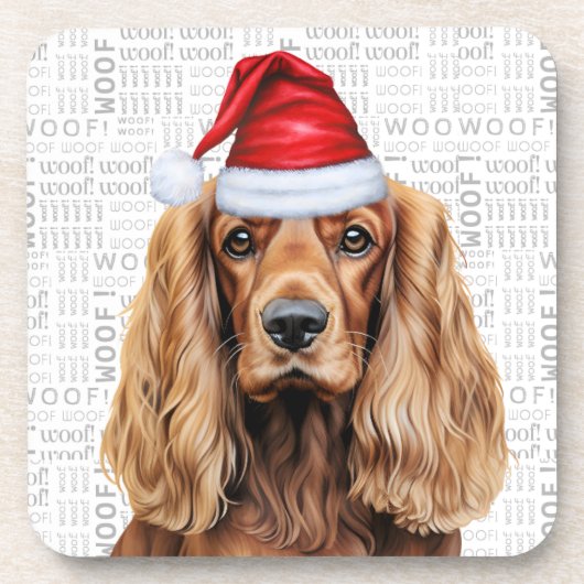 Winter Themed Cocker Spaniel Santa Dog Holiday コースター (正面)