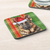 Winter Themed German Shepherd Dog Holiday Plaid コースター (左側)