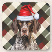 Winter Themed Shorthair Pointer Dog Holiday Plaid コースター (正面)