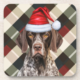 Winter Themed Shorthair Pointer Dog Holiday Plaid コースター