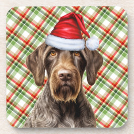 Winter Themed Wirehair Pointer Dog Holiday Plaid コースター