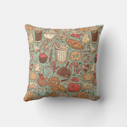 Winter Treats & Drinks Pattern | Cozy Café Holiday クッション (裏面)