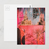 Winter Tree and Buildings Mixed Media Collage ポストカード (正面/裏面)